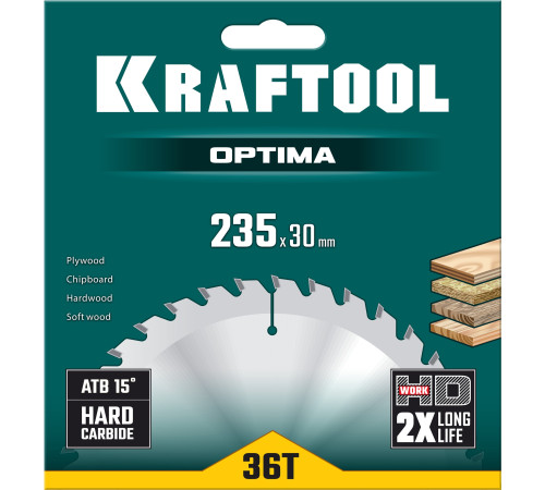 KRAFTOOL Optima, 235 х 30 мм, 36Т, пильный диск по дереву (36951-235-30) купить  в Сочи