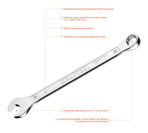 KRAFTOOL 10 мм, комбинированный гаечный ключ (27079-10) купить  в Сочи