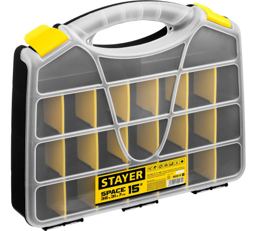 STAYER SPACE-15, 380 х 310 х 70 мм, (15″), пластиковый органайзер с 21 ячейкой (38038-15) купить  в Сочи