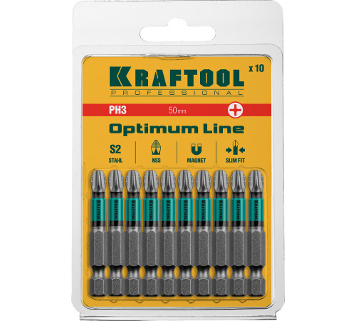KRAFTOOL Optimum, PH3, 50 мм, 10 шт, биты (26122-3-50-10) купить  в Сочи