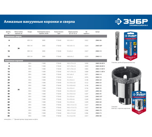 ЗУБР АВК, d 10 мм, (М14, 15 мм кромка), вакуумная алмазная коронка, Профессионал (29865-010-M14) купить  в Сочи