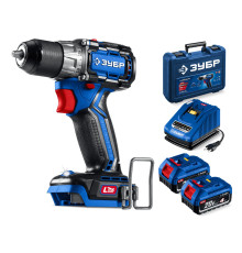 ЗУБР КОМПАКТ #3 20 В, 50 Н·м, 2 АКБ LMS (4 А·ч), бесщеточная дрель-шуруповерт, кейс, ПРОФЕССИОНАЛ (DB-50-42)