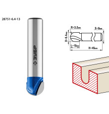ЗУБР 6.4 x 13 мм, радиус 3.2 мм, фреза пазовая галтельная, Профессионал (28751-6.4-13)