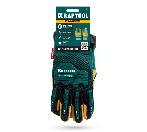 KRAFTOOL PANZER р.L (9), профессиональные комбинированные перчатки, виброзащита, увеличенные противоударные накладки (11298-L) купить  в Сочи