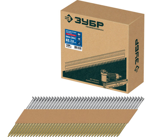 ЗУБР SN34 (D34) 63 х 2.8 мм, реечные гвозди рифленые оцинкованные, 4000 шт (305399-63) купить  в Сочи