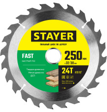 STAYER Fast, 250 x 32/30 мм, 24Т, быстрый рез, пильный диск по дереву (3680-250-32-24)