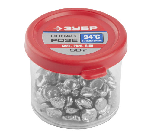 ЗУБР РОЗЕ, (Sn25, Pb25, Bi50), 94°C, 50 г, легкоплавкий сплав в гранулах (55457-050) купить  в Сочи
