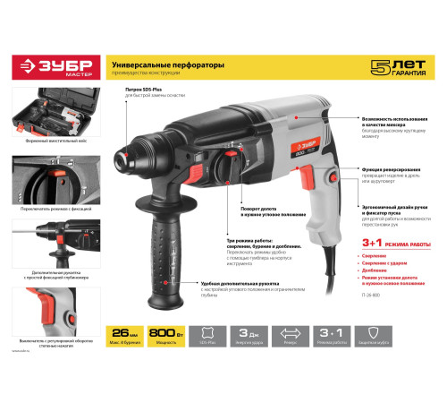 ЗУБР 22 мм, 650 Вт, перфоратор SDS Plus (П-22-650) купить  в Сочи