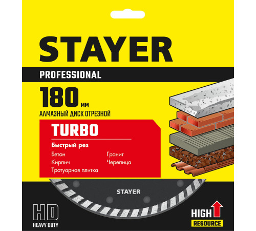 STAYER TURBO 180 мм (22.2 х 7 х 2.6 мм), сегментированный алмазный диск (3662-180) купить  в Сочи