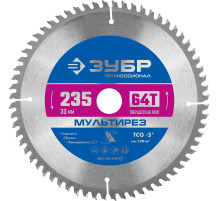 ЗУБР Мультирез, 235 x 30 мм, 64Т, пильный диск по алюминию, Профессионал (36907-235-30-64)
