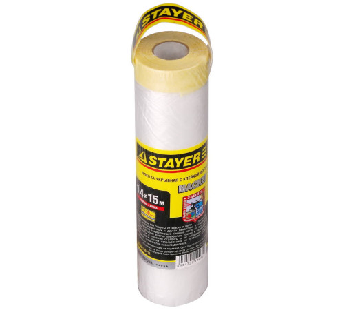 STAYER 15 м, 1.4 м, 9 мкм, с клейкой лентой маскер, защитная пленка, Professional (12255-140-15) купить в Сочи STAYER 15 м, 1.4 м, 9 мкм, с клейкой лентой маскер, защитная пленка, Professional (12255-140-15) купить в Сочи