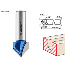 ЗУБР 19 x 17.5 мм, угол 90° мм, фреза пазовая галтельная V-образная, Профессионал (28752-19)