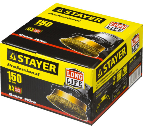 STAYER 150 мм, витая стальная латунированная проволока 0.3 мм, чашечная щетка-крацовка для УШМ, Professional (35125-150) купить в Сочи STAYER 150 мм, витая стальная латунированная проволока 0.3 мм, чашечная щетка-крацовка для УШМ, Professional (35125-150) купить в Сочи