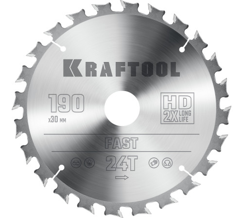 KRAFTOOL Fast, 190 х 30 мм, 24Т, пильный диск по дереву (36950-190-30) купить  в Сочи