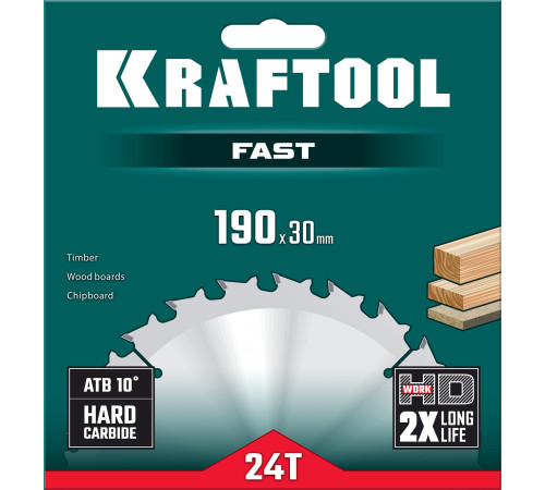 KRAFTOOL Fast, 190 х 30 мм, 24Т, пильный диск по дереву (36950-190-30) купить  в Сочи