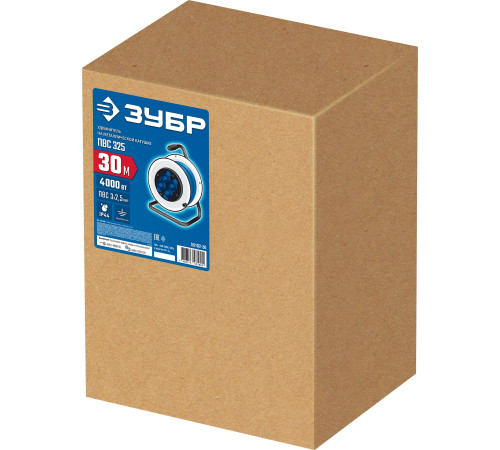 ЗУБР ПВС-325, ПВС, 3 x 2.5 мм2, 30 м, 4000 Вт, IP44, силовой удлинитель на стальной катушке, Профессионал (55102-30) купить  в Сочи