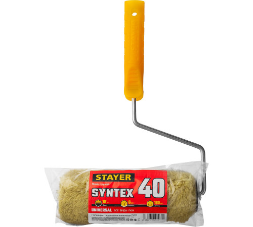 STAYER SYNTEX, 40 х 180 мм, бюгель 6 мм, ворс 18 мм, полиакрил, все виды ЛКМ, малярный валик (0319-18) купить в Сочи STAYER SYNTEX, 40 х 180 мм, бюгель 6 мм, ворс 18 мм, полиакрил, все виды ЛКМ, малярный валик (0319-18) купить в Сочи