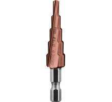 ЗУБР Кобальт, 4-12 мм, 5 ступеней, сталь Р6М5, кобальтовое покрытие, ступенчатое сверло, Профессионал (29672-4-12-5)