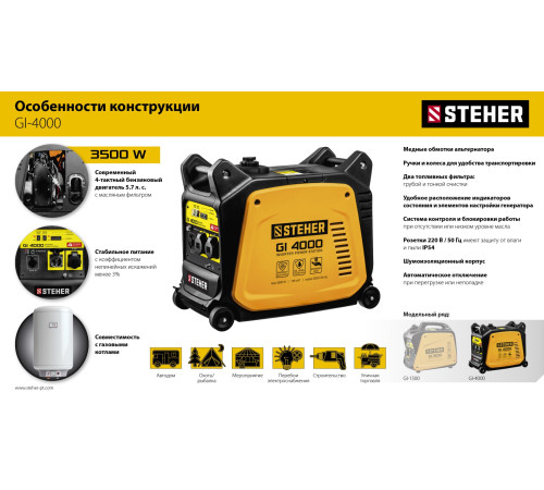 STEHER 3500 Вт, инверторный генератор (GI-4000) купить  в Сочи