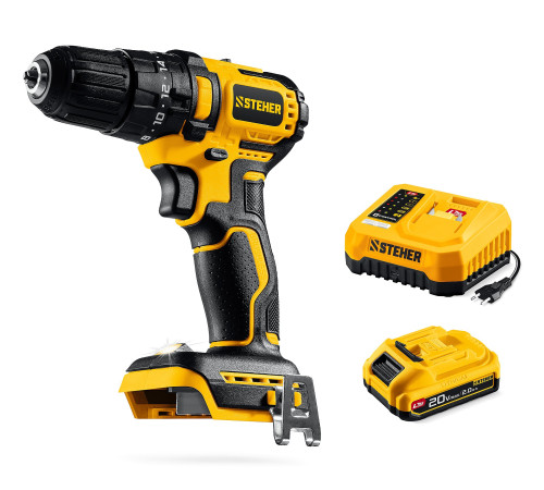 STEHER 20 В, 45 Н·м, 1 АКБ LMS (2 А·ч), бесщеточная ударная дрель-шуруповерт (CBS-45-21) купить в Сочи STEHER 20 В, 45 Н·м, 1 АКБ LMS (2 А·ч), бесщеточная ударная дрель-шуруповерт (CBS-45-21) купить в Сочи