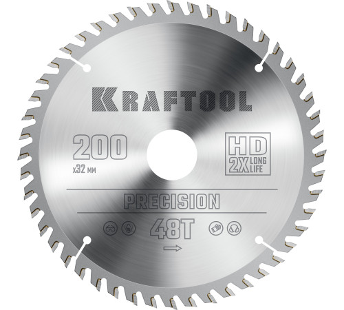 KRAFTOOL Precision, 200 х 32 мм, 48Т, пильный диск по дереву (36952-200-32) купить  в Сочи