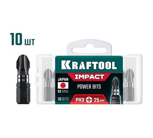 KRAFTOOL Impact PH 3, 25 мм, 10 шт, ударные биты (26191-3-25-S10) купить  в Сочи