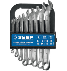 ЗУБР 8 шт, 6 - 17 мм, набор комбинированных гаечных ключей, Профессионал (27088-H8)