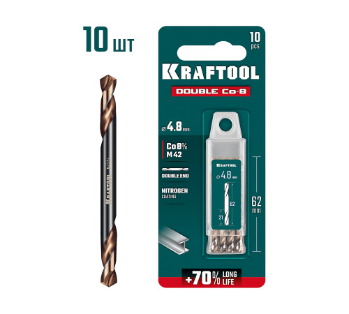 KRAFTOOL DOUBLE Сo-8 4.8х62мм, Сверло двухстороннее по металлу, сталь M42(+8%Co), класс А (29654-4.8-10) купить в Сочи KRAFTOOL DOUBLE Сo-8 4.8х62мм, Сверло двухстороннее по металлу, сталь M42(+8%Co), класс А (29654-4.8-10) купить в Сочи