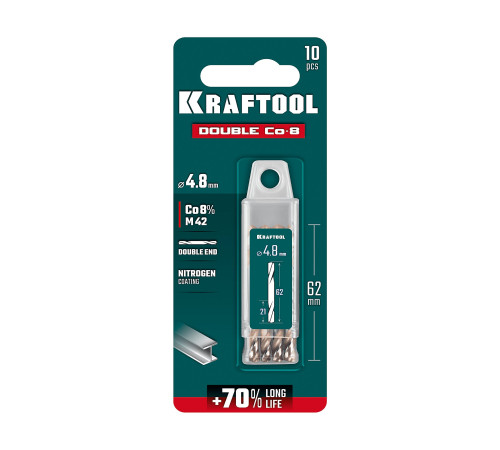 KRAFTOOL DOUBLE Сo-8 4.8х62мм, Сверло двухстороннее по металлу, сталь M42(+8%Co), класс А (29654-4.8-10) купить в Сочи KRAFTOOL DOUBLE Сo-8 4.8х62мм, Сверло двухстороннее по металлу, сталь M42(+8%Co), класс А (29654-4.8-10) купить в Сочи