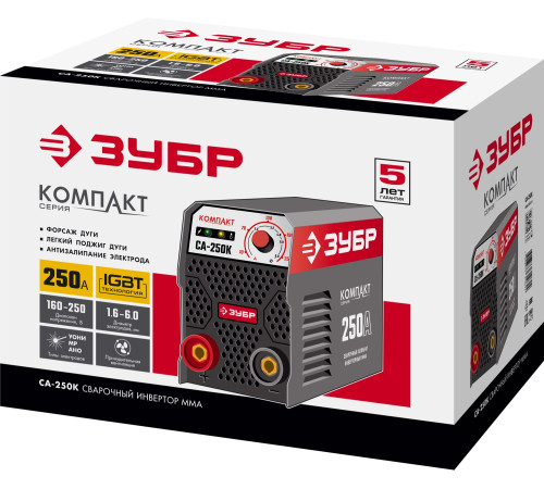 ЗУБР ММА, 250 А, КОМПАКТ, сварочный аппарат инверторный, макс. электрод Ø 6.0 мм (СА-250К) купить  в Сочи