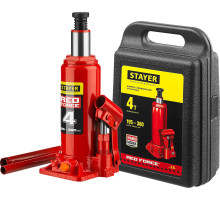 STAYER RED FORCE, в кейсе, 4 т, 195 - 380 мм, бутылочный гидравлический домкрат, Professional (43160-4-K)