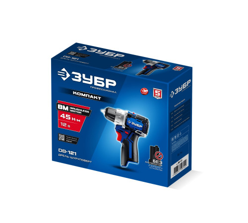 ЗУБР КОМПАКТ #1 , 12 В, 45 Н·м, без АКБ (тип Т7), дрель-шуруповерт, BRUSHLESS, Профессионал (DB-121) купить  в Сочи