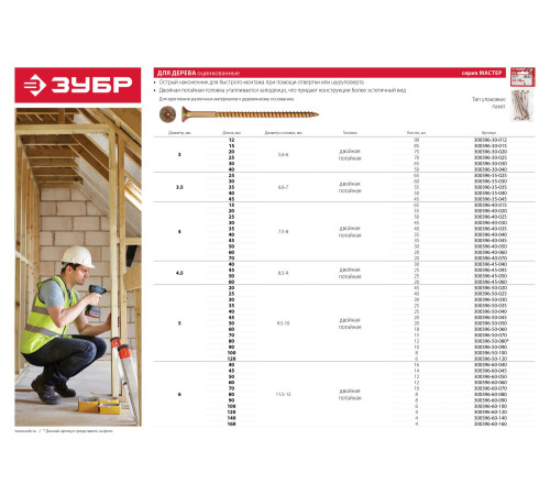 ЗУБР СУ-Ж, 50 х 4.0 мм, желтый цинк, 30 шт, универсальный саморез (300396-40-050) купить  в Сочи