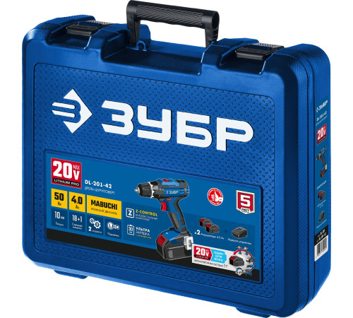 ЗУБР Т7, 20 В, 50 Н·м, 2 АКБ (4 А·ч), дрель-шуруповерт, кейс, Профессионал (DL-201-42) купить в Сочи ЗУБР Т7, 20 В, 50 Н·м, 2 АКБ (4 А·ч), дрель-шуруповерт, кейс, Профессионал (DL-201-42) купить в Сочи