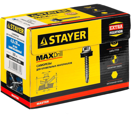 Саморезы СКД кровельные, RAL 5005 синий насыщенный, 35 x 4.8 мм, 380 шт, для деревянной обрешетки, STAYER купить  в Сочи Саморезы СКД кровельные, RAL 5005 синий насыщенный, 35 x 4.8 мм, 380 шт, для деревянной обрешетки, STAYER купить  в Сочи