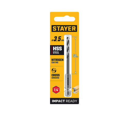 STAYER НЕХ-1/4″, d 3.5 х 93 мм, сверло по металлу для винтовёртов и шуруповертов IMPACT READY (29603-3.5) купить в Сочи STAYER НЕХ-1/4″, d 3.5 х 93 мм, сверло по металлу для винтовёртов и шуруповертов IMPACT READY (29603-3.5) купить в Сочи