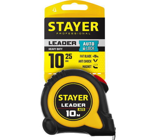 STAYER Leader, 10 м х 25 мм, рулетка с автостопом, Professional (3402-10-25) купить  в Сочи