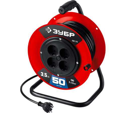 ЗУБР ПВС-215, ПВС, 2 х 1.5 мм2, 50 м, 3500 Вт, силовой удлинитель на катушке (55103-50) купить  в Сочи