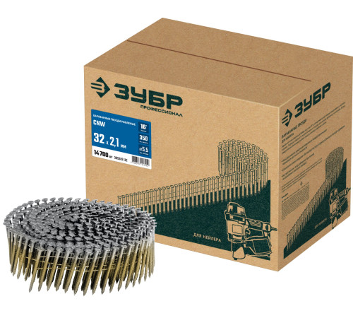 ЗУБР CNW 32 х 2.1 мм, барабанные гвозди рифленые, 14700 шт (305382-32) купить  в Сочи