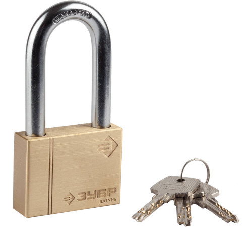 ЗУБР 60 мм, удлиненная дужка, латунный корпус, навесной замок (37299-60-1) купить  в Сочи