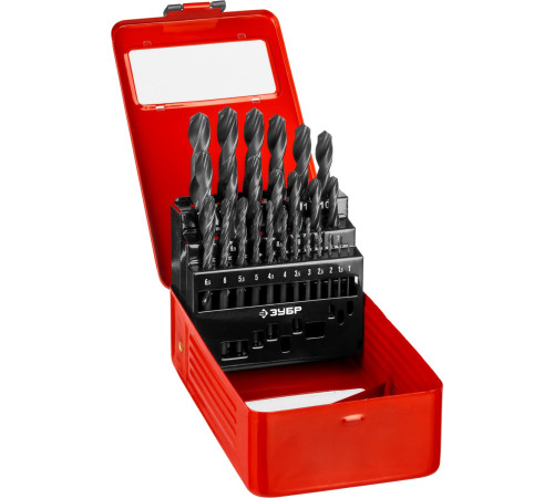 ЗУБР 25 шт, (1-13 мм), сталь Р4М2, класс В, мет.бокс, набор сверл по металлу (29605-H25) купить  в Сочи