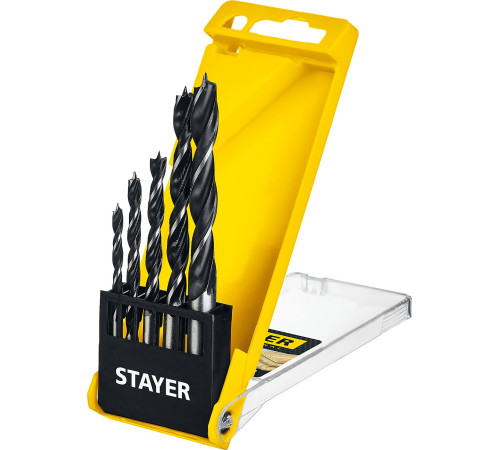STAYER M-type, 5 шт: 4-5-6-8-10 мм, набор сверл спиральных по дереву (2942-H5) купить в Сочи STAYER M-type, 5 шт: 4-5-6-8-10 мм, набор сверл спиральных по дереву (2942-H5) купить в Сочи