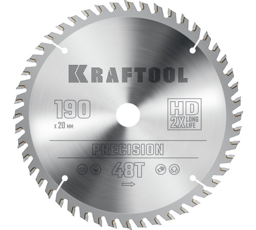 KRAFTOOL Precision, 190 х 20 мм, 48Т, пильный диск по дереву (36952-190-20) купить  в Сочи