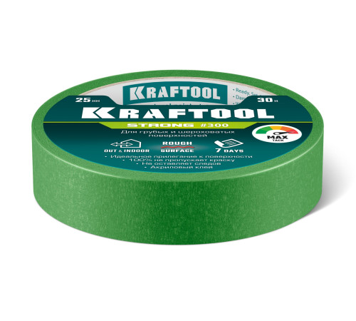 KRAFTOOL #300 Strong 25 мм х 30 м, для грубых и шероховатых поверхностей, малярная лента (12103-25) купить  в Сочи