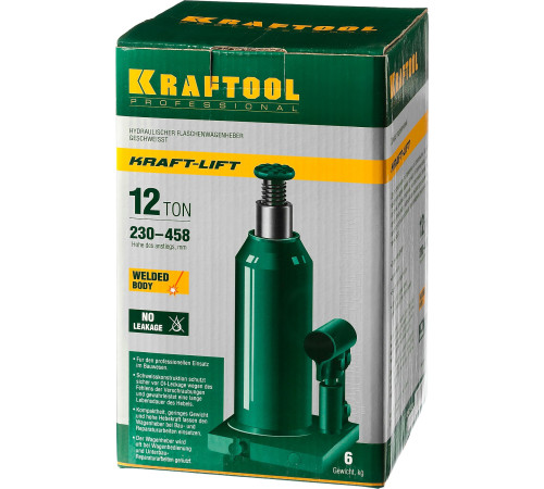 KRAFTOOL KRAFT-LIFT, 12 т, 230 - 460 мм, бутылочный гидравлический домкрат (43462-12) купить  в Сочи