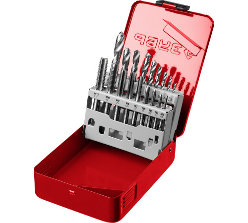 ЗУБР 18 предм., метчики 9ХС, сверла Р6М5, набор резьбонарезной, (28115-H18) купить  в Сочи