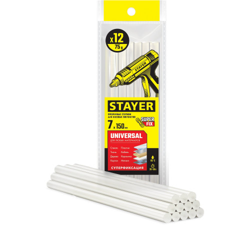 STAYER Universal, 7 х 150 мм, 12 шт, прозрачные, универсальные клеевые стержни Professional (06817-12) купить в Сочи STAYER Universal, 7 х 150 мм, 12 шт, прозрачные, универсальные клеевые стержни Professional (06817-12) купить в Сочи