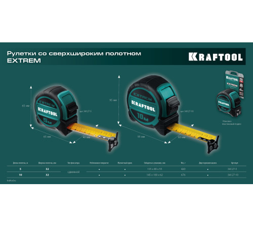 KRAFTOOL Extrem, 10 м х 32 мм, рулетка со сверх широким полотном (34127-10) купить в Сочи KRAFTOOL Extrem, 10 м х 32 мм, рулетка со сверх широким полотном (34127-10) купить в Сочи