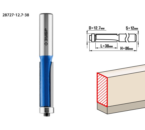 ЗУБР 12.7 x 38 мм, хвостовик 12 мм, фреза кромочная с нижним подшипником, Профессионал (28727-12.7-38) купить  в Сочи