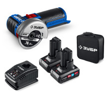 ЗУБР 12 В, D76 мм, 2 АКБ тип Т7 (4 А·ч), бесщеточная УШМ, сумка, Профессионал (AB-76-42)